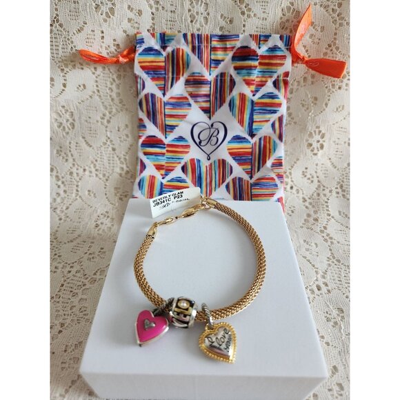NEW Brighton Beverly Glam Gold-Tone Mesh Bracelet With Love Charms - Picture 1 of 9